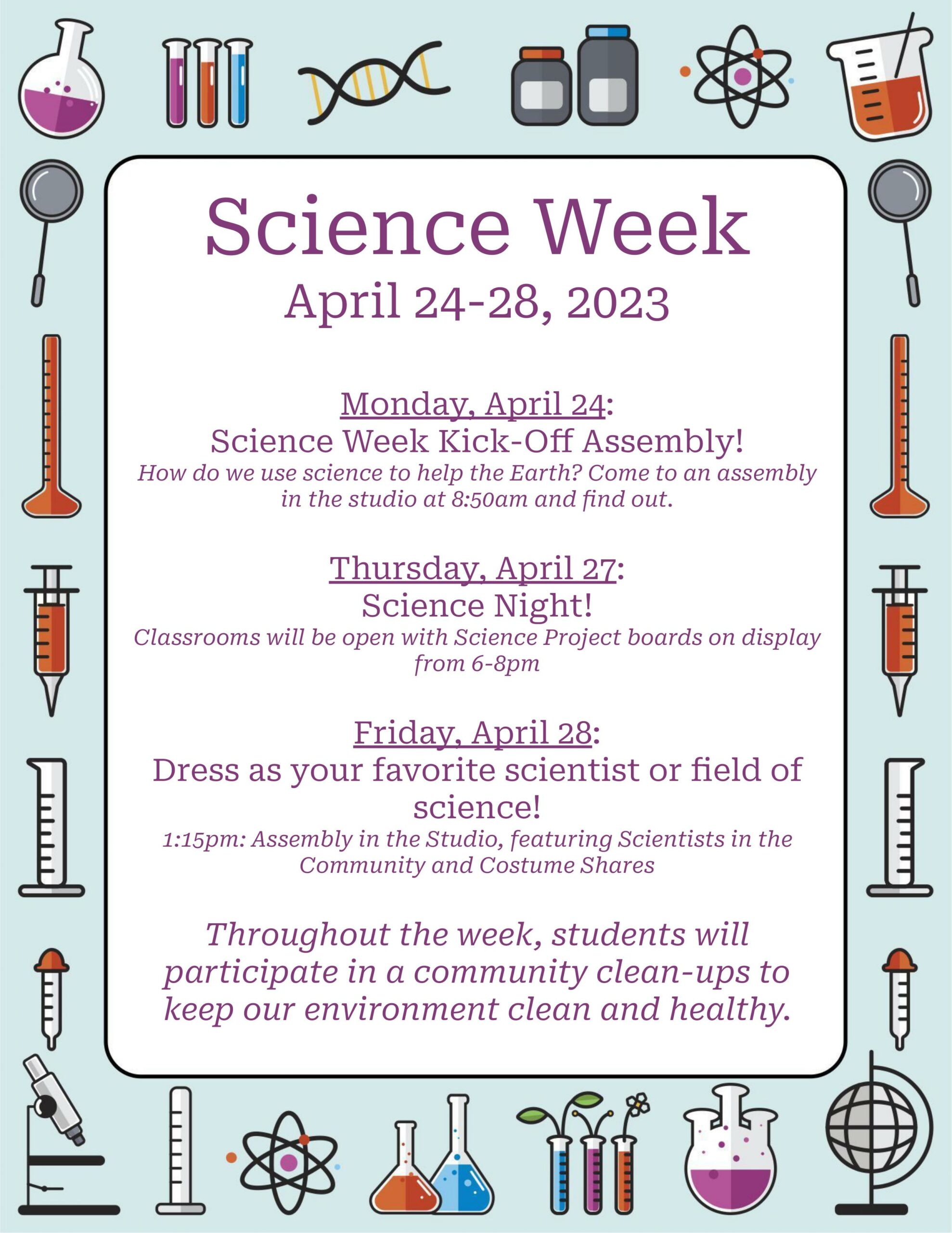 Science Week – April 24-28 – Walden Center and School